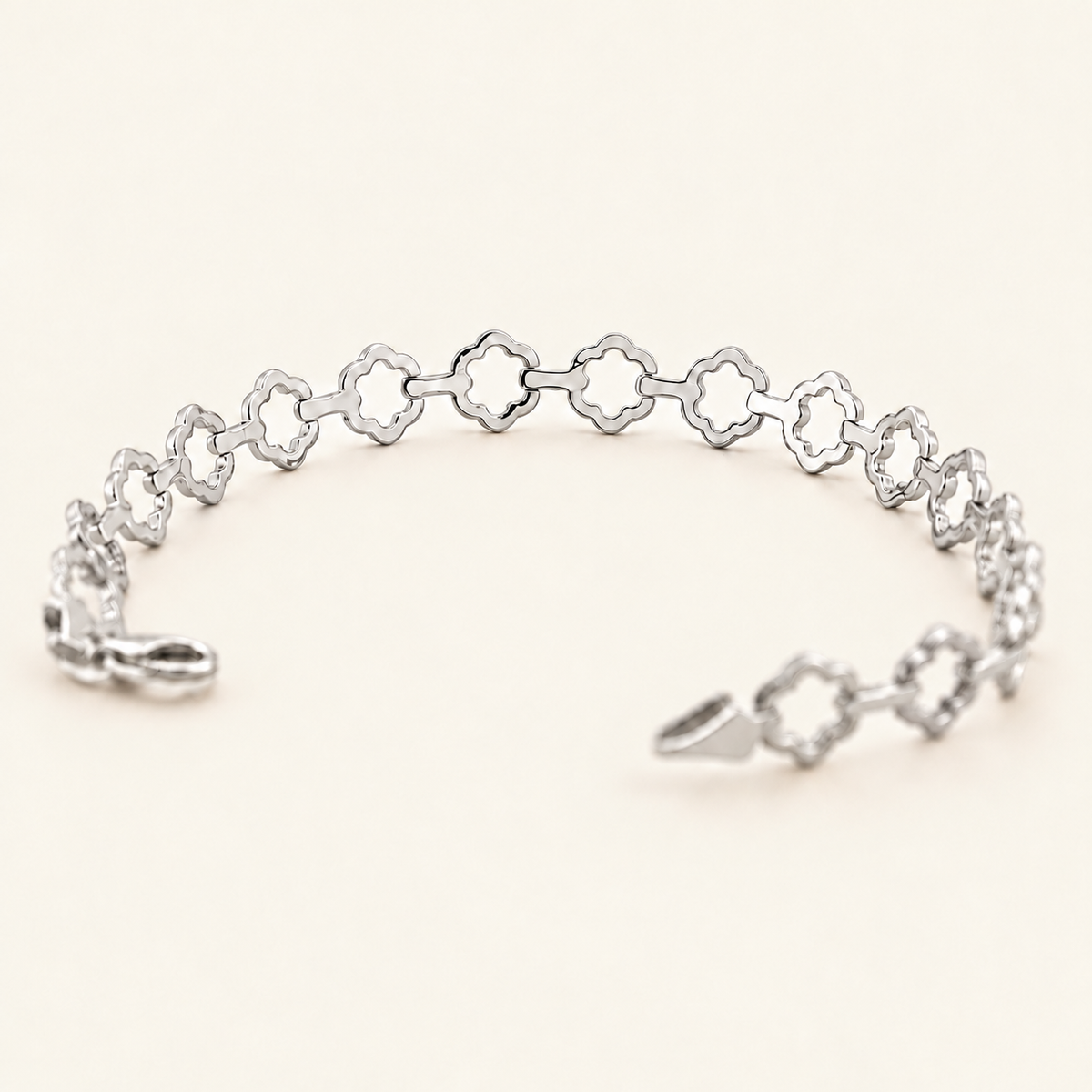 10K Gold Floral-Link Bracelet — White Gold