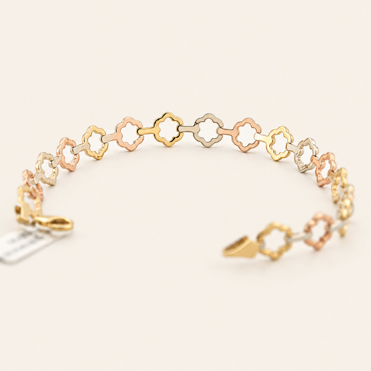 10K Gold Three-Tone Floral-Link Bracelet — view 1