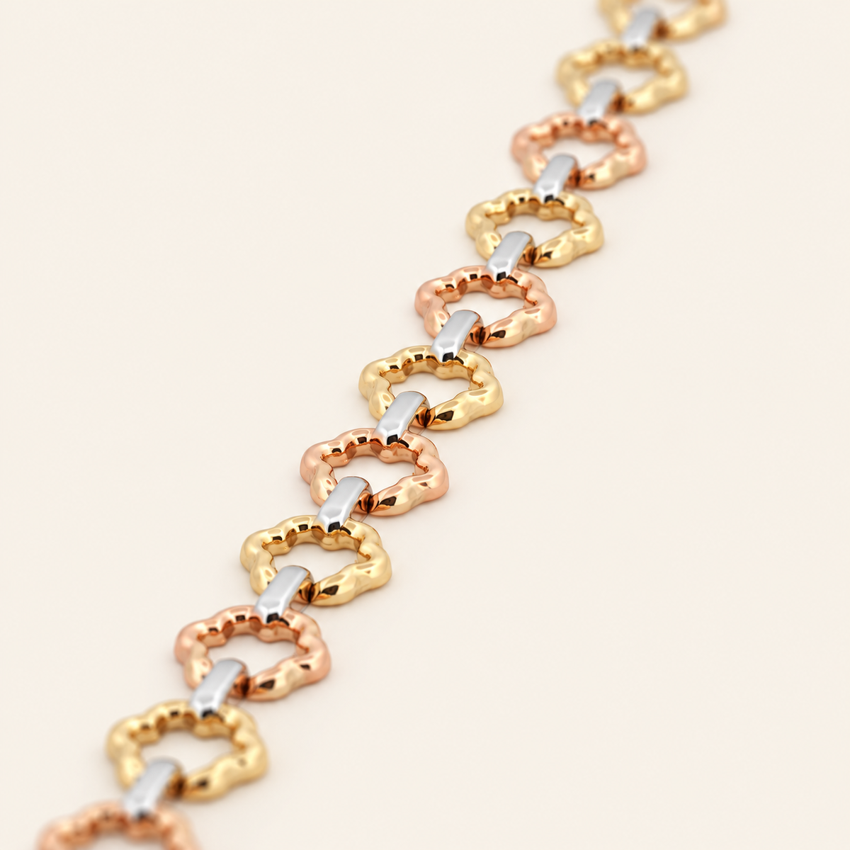 10K Gold Three-Tone Floral-Link Bracelet — view 2