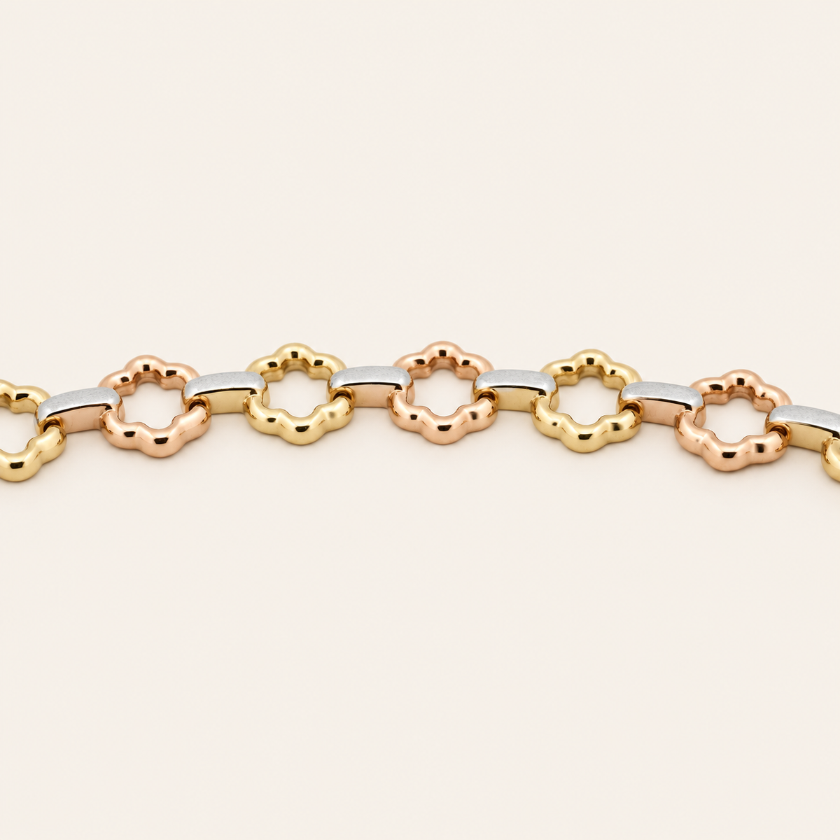 10K Gold Three-Tone Floral-Link Bracelet — view 3