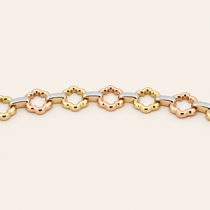 10K Gold Three-Tone Floral-Link Bracelet — view 3