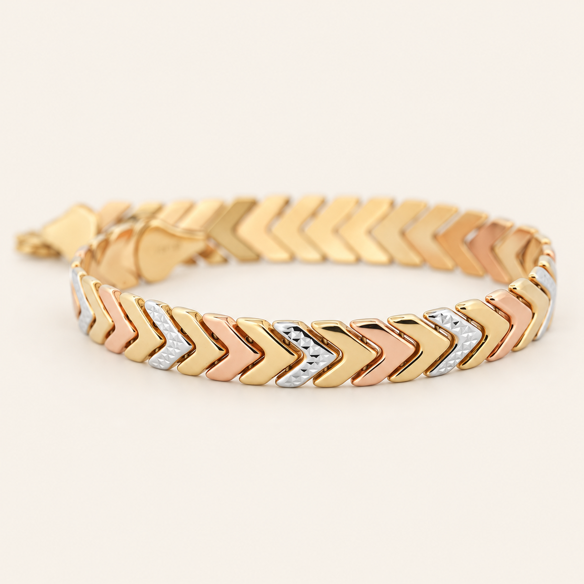 10K Gold Three-Tone Chevron-Link Bracelet — view 2