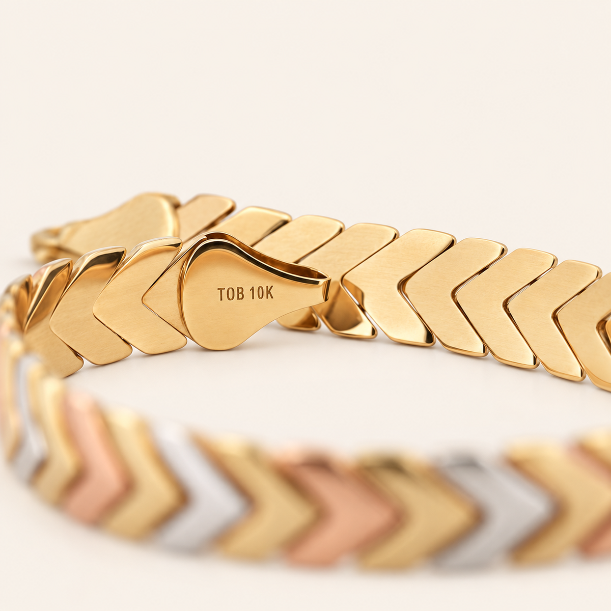10K Gold Chevron-Link Bracelet — Three-Tone