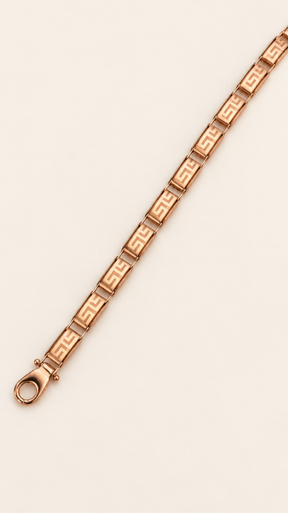 10K Gold Greek-Key Rectangular-Link Bracelet — Rose Gold