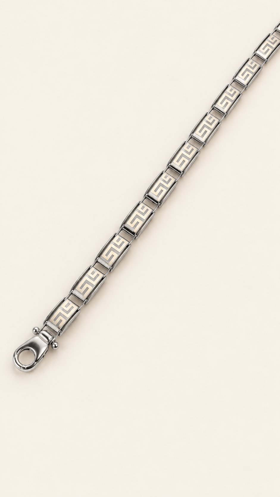 10K Gold Greek-Key Rectangular-Link Bracelet — White Gold