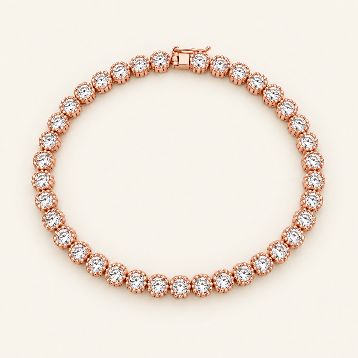 10K Gold Round Stone-Set Tennis Bracelet — Rose Gold