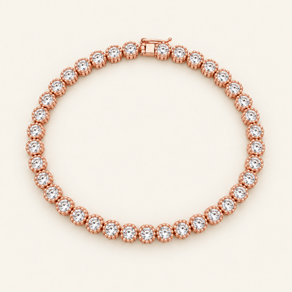 10K Gold Round Stone-Set Tennis Bracelet — Rose Gold