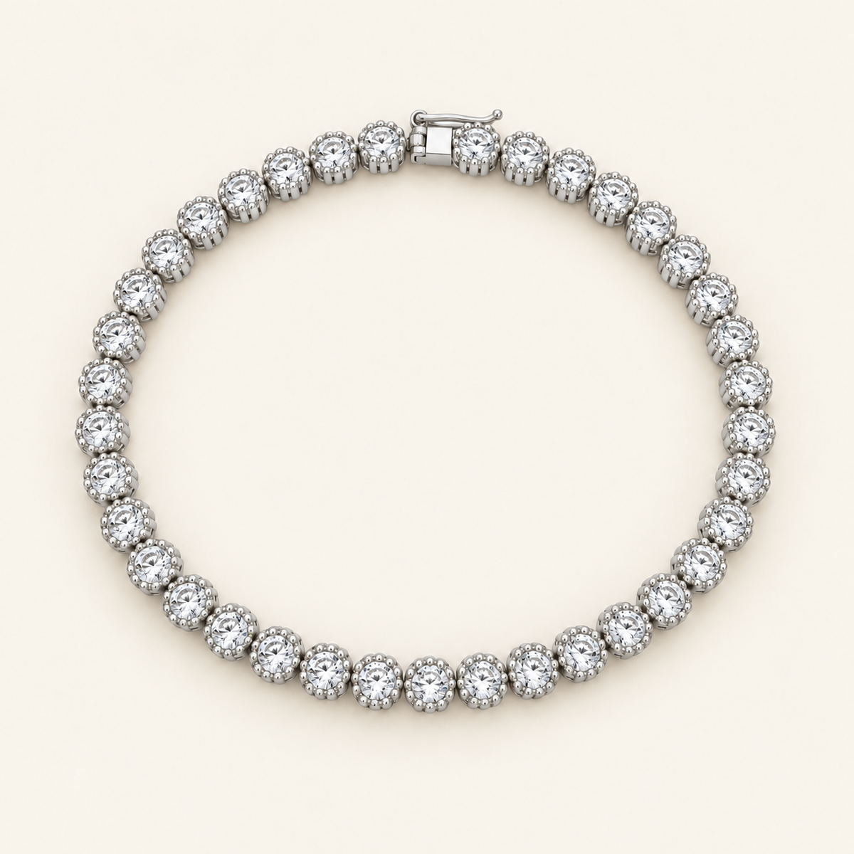 10K Gold Round Stone-Set Tennis Bracelet — White Gold
