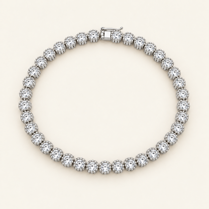 10K Gold Round Stone-Set Tennis Bracelet — White Gold