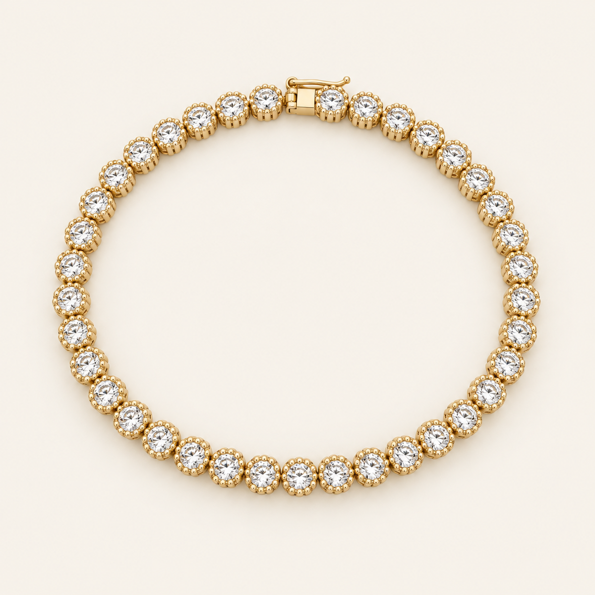 10K Gold Round Stone-Set Tennis Bracelet — Yellow Gold