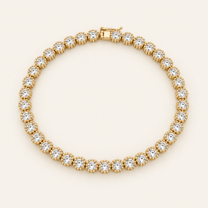 10K Gold Round Stone-Set Tennis Bracelet — Yellow Gold