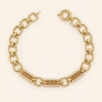 10K Gold Greek-Key Plaque Link Bracelet — Yellow Gold
