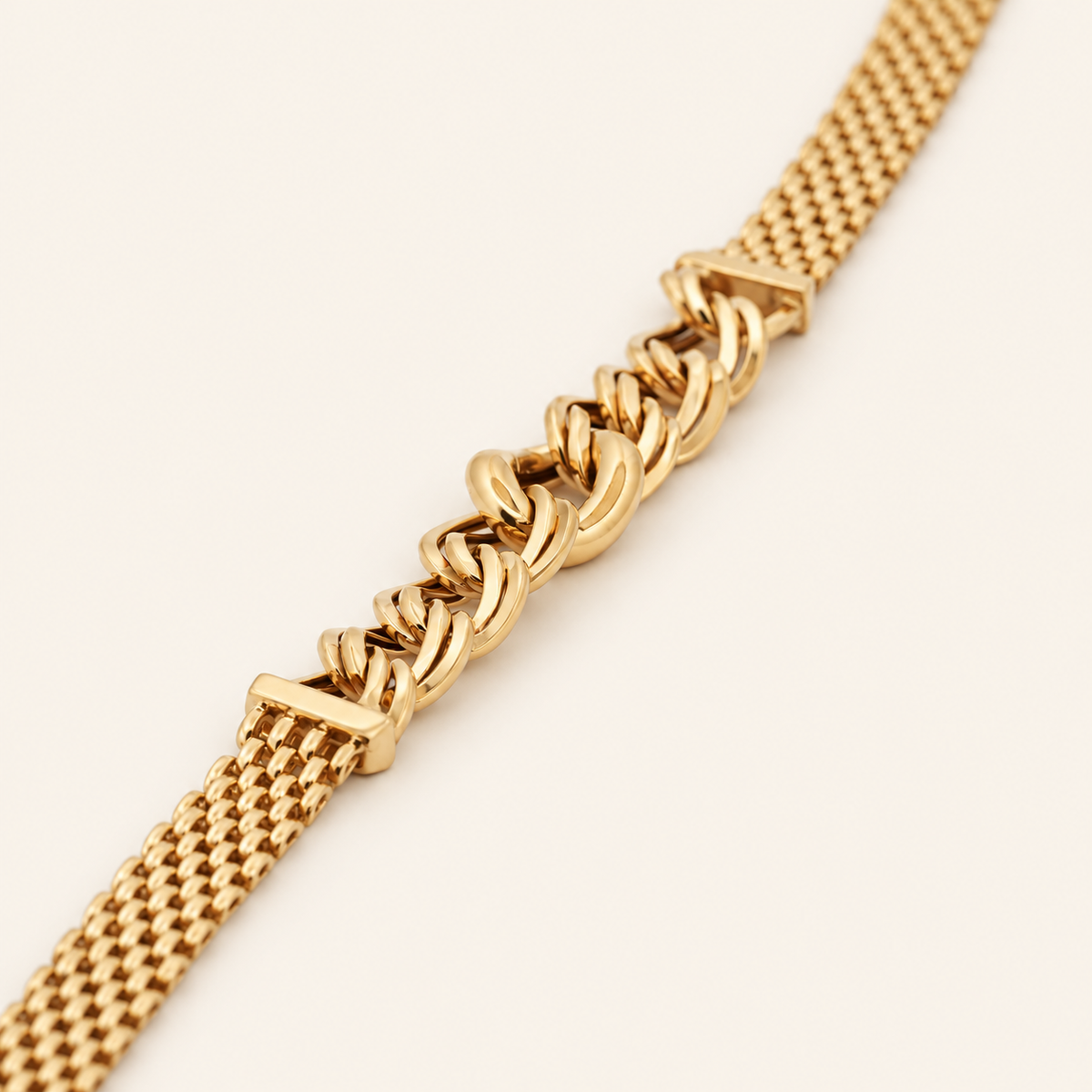 10K Gold Woven Bracelet with Curb Centre — view 2