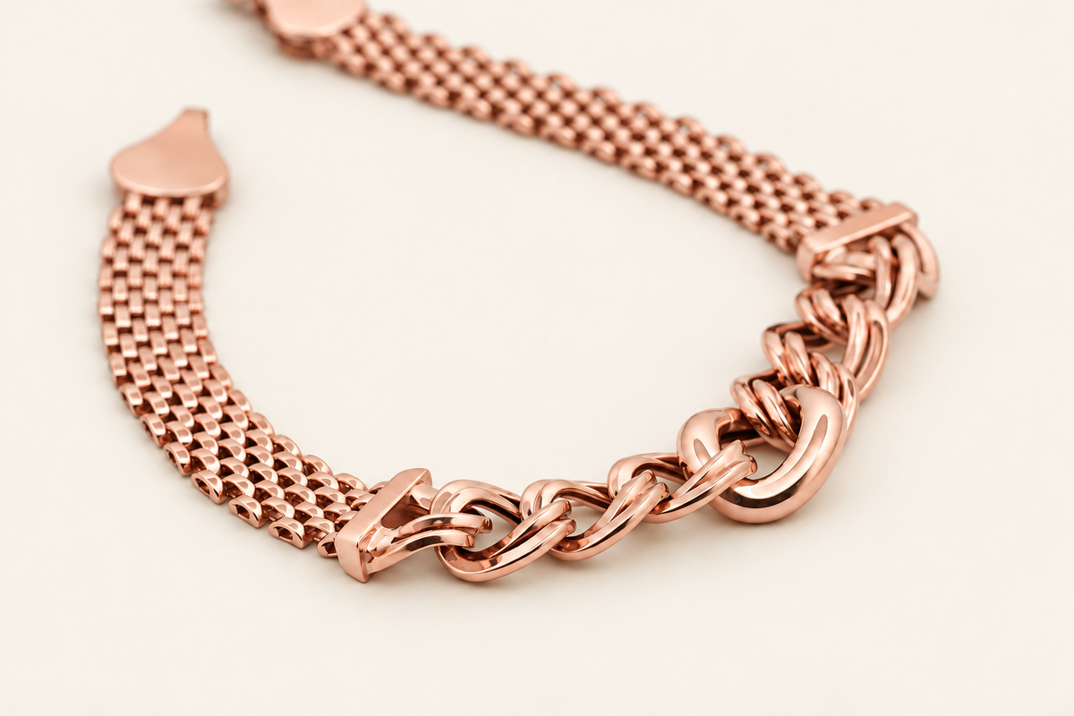 10K Gold Woven Bracelet with Curb Centre — Rose Gold