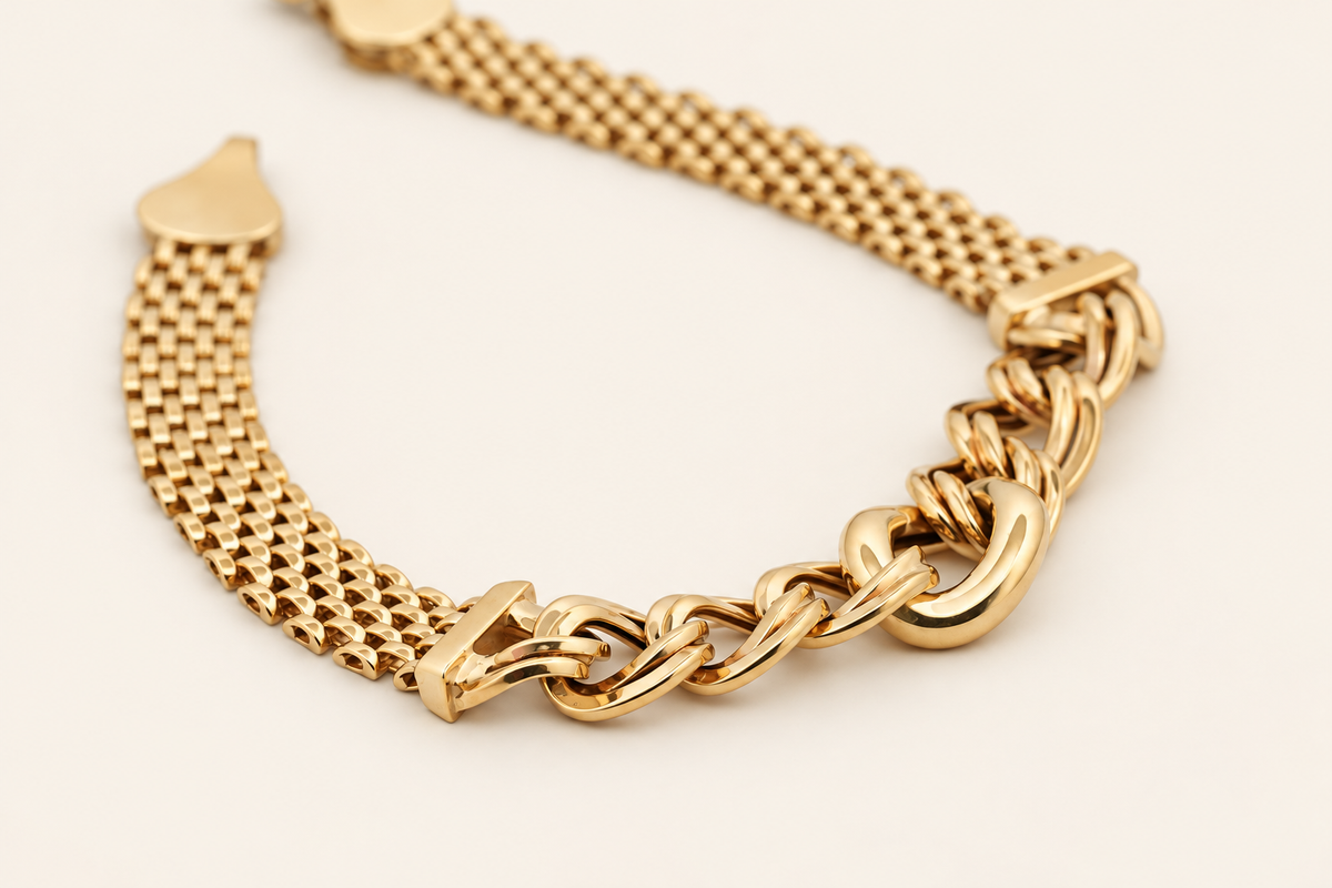 10K Gold Woven Bracelet with Curb Centre — Yellow Gold