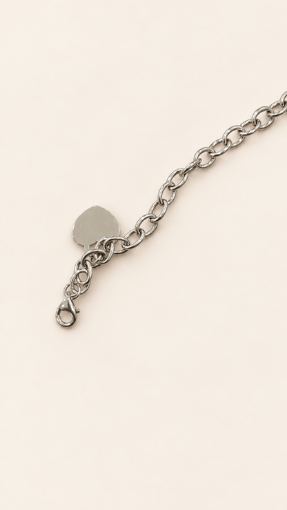 10K Gold Round-Charm Oval-Link Bracelet — White Gold