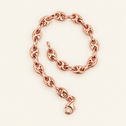 10K Gold Coffee-Bean Link Bracelet — Rose Gold