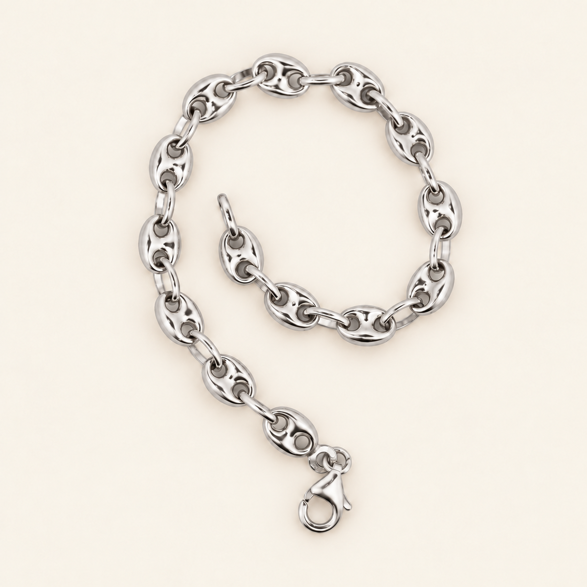 10K Gold Coffee-Bean Link Bracelet — White Gold