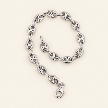 10K Gold Coffee-Bean Link Bracelet — White Gold