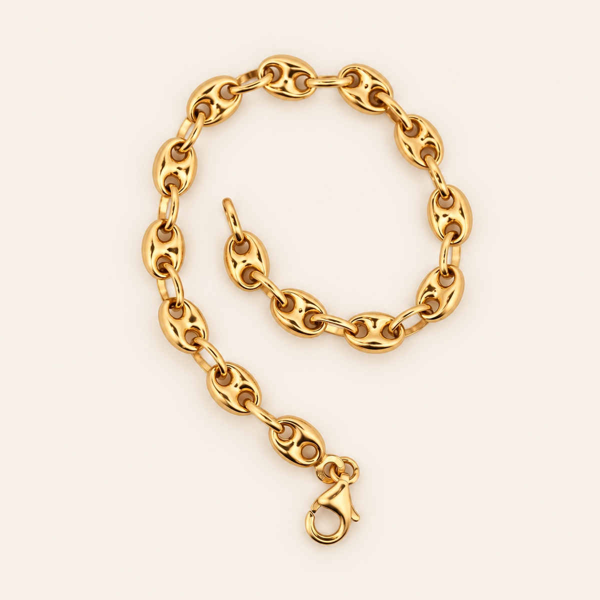 10K Gold Coffee-Bean Link Bracelet — Yellow Gold
