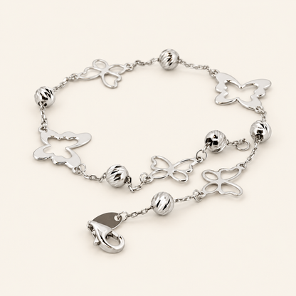 10K Gold Butterfly-and-Bead Bracelet — White Gold