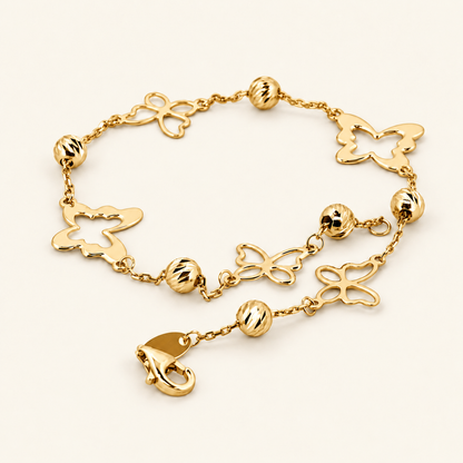 10K Gold Butterfly-and-Bead Bracelet — Yellow Gold