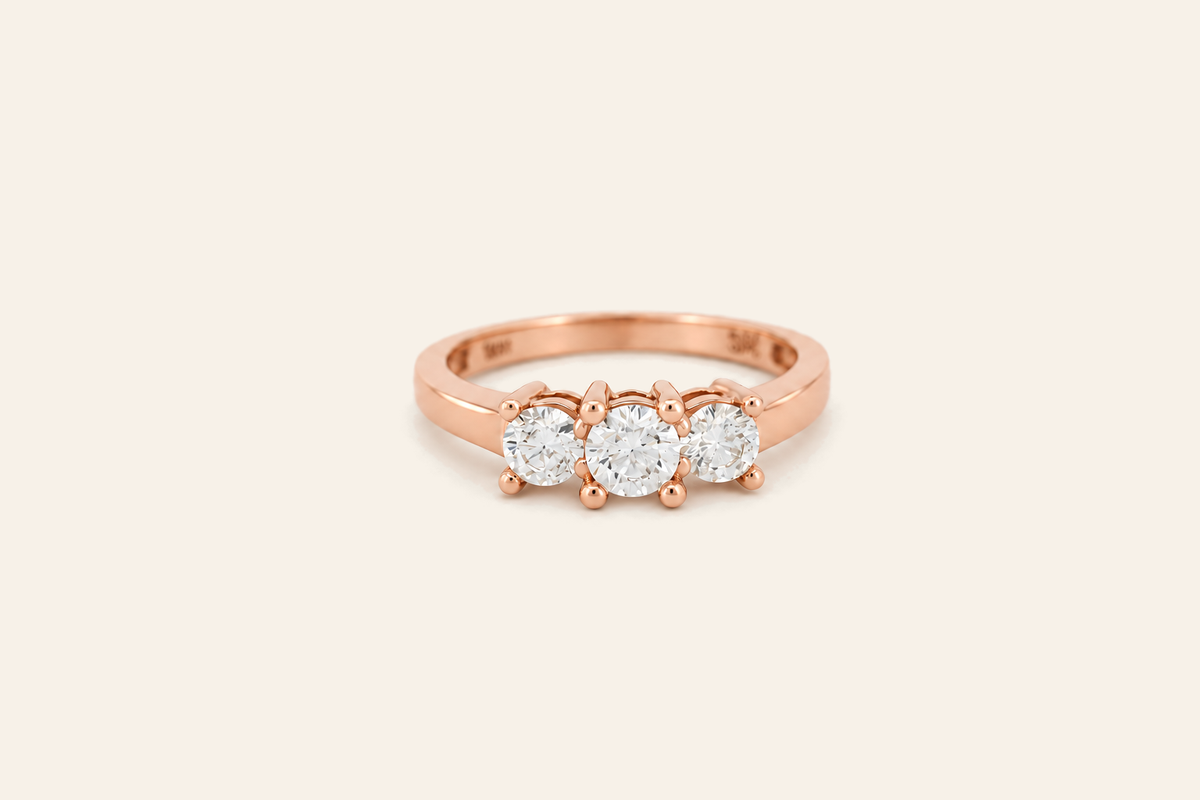 14K Gold Three-Stone Natural Diamond Ring