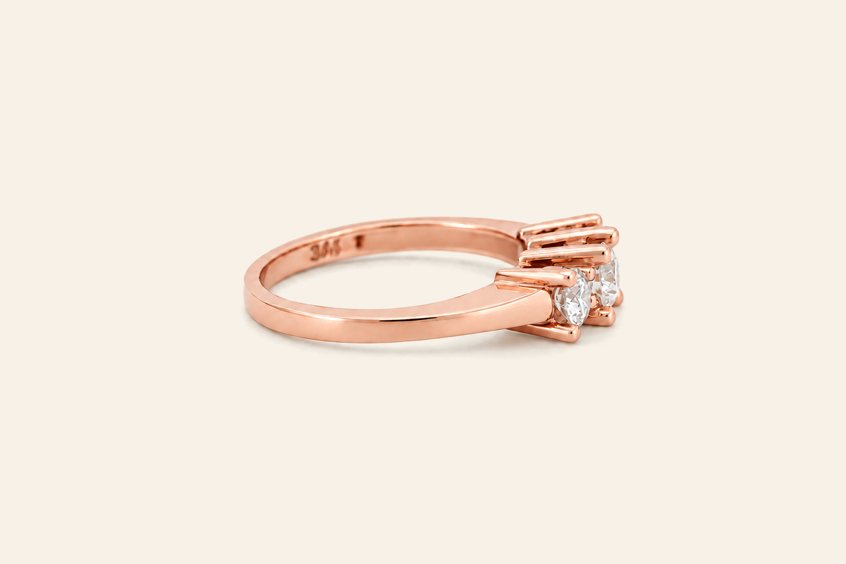 14K Gold Three-Stone Natural Diamond Ring