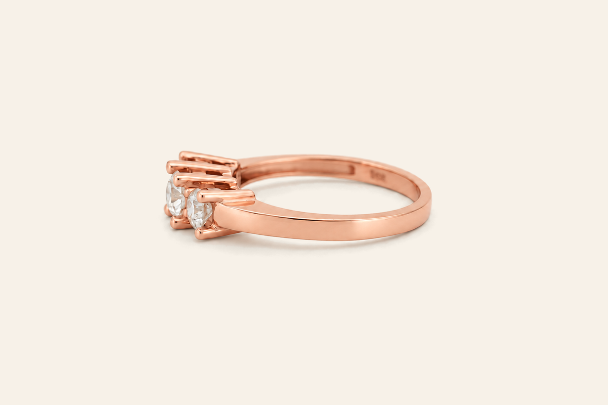 14K Gold Three-Stone Natural Diamond Ring