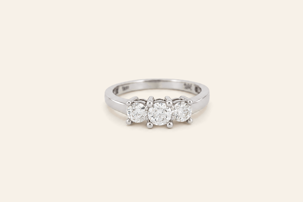 14K Gold Three-Stone Natural Diamond Ring