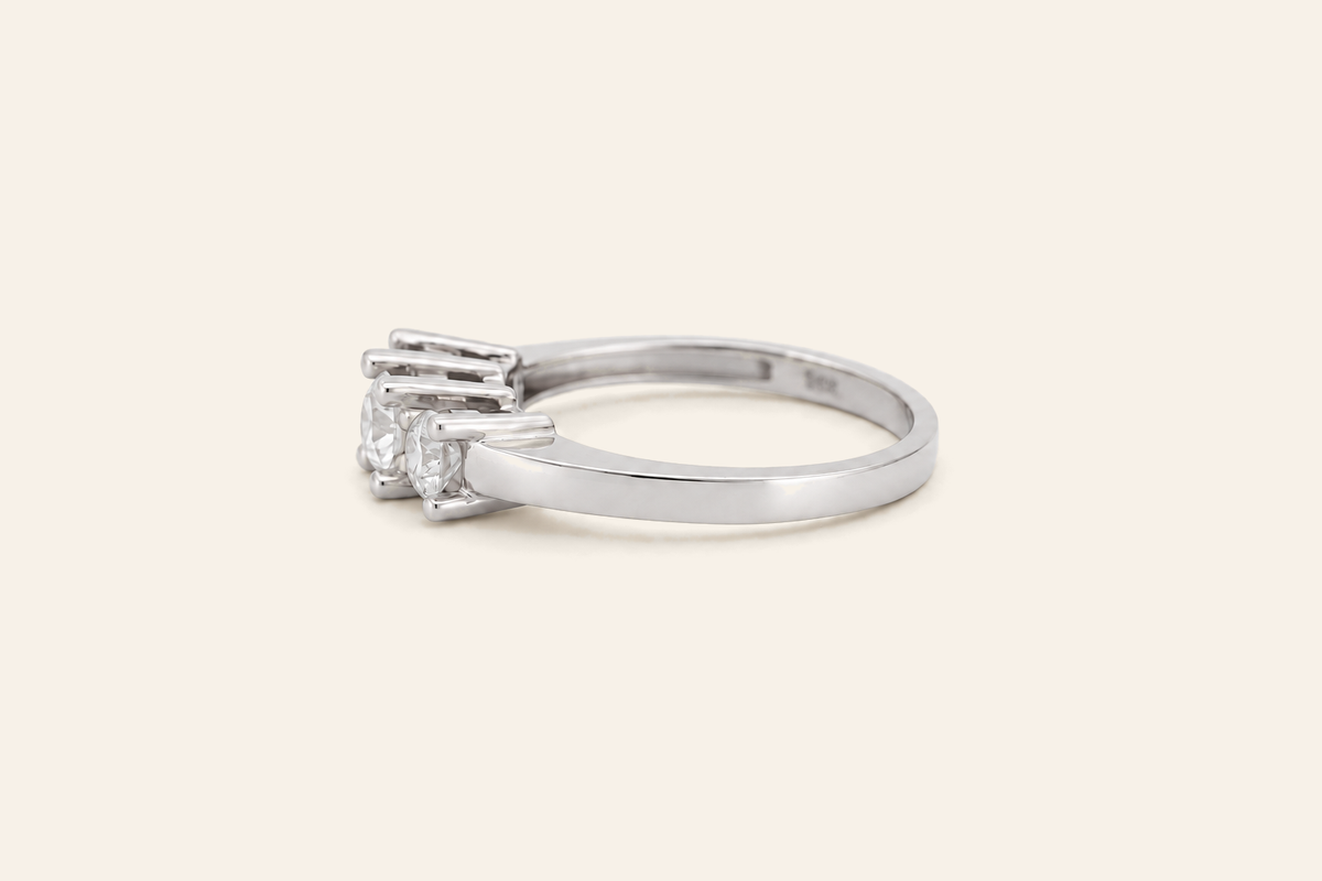 14K Gold Three-Stone Natural Diamond Ring