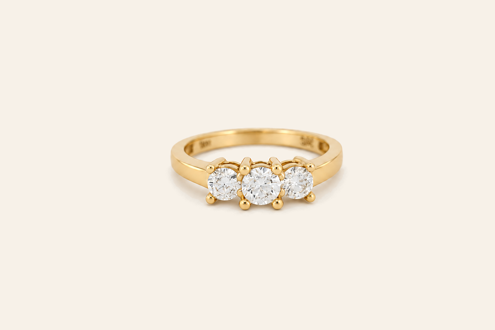 14K Gold Three-Stone Natural Diamond Ring