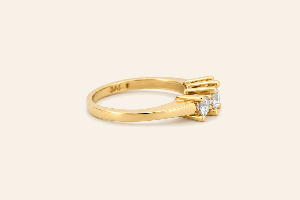 14K Gold Three-Stone Natural Diamond Ring