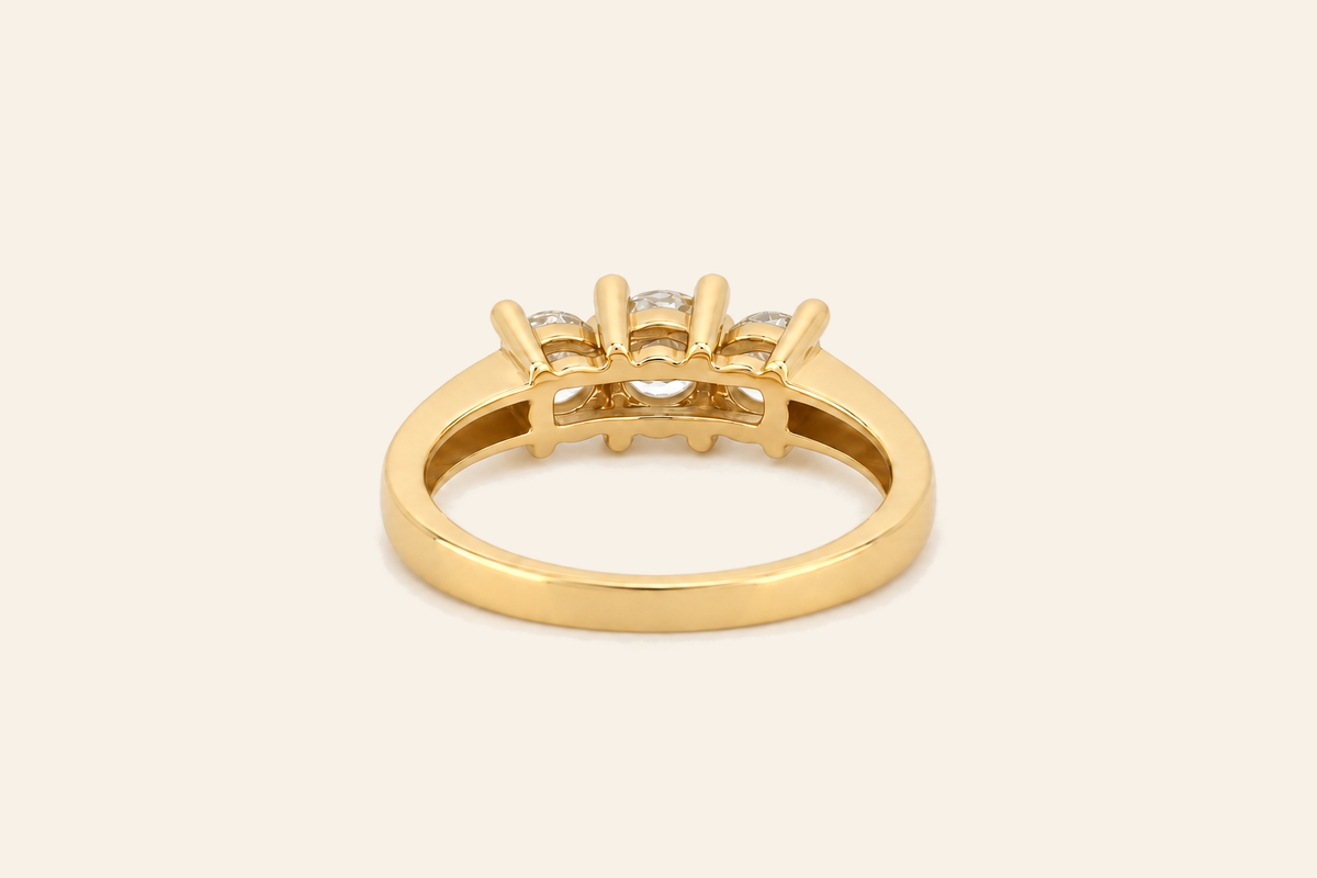 14K Gold Three-Stone Natural Diamond Ring