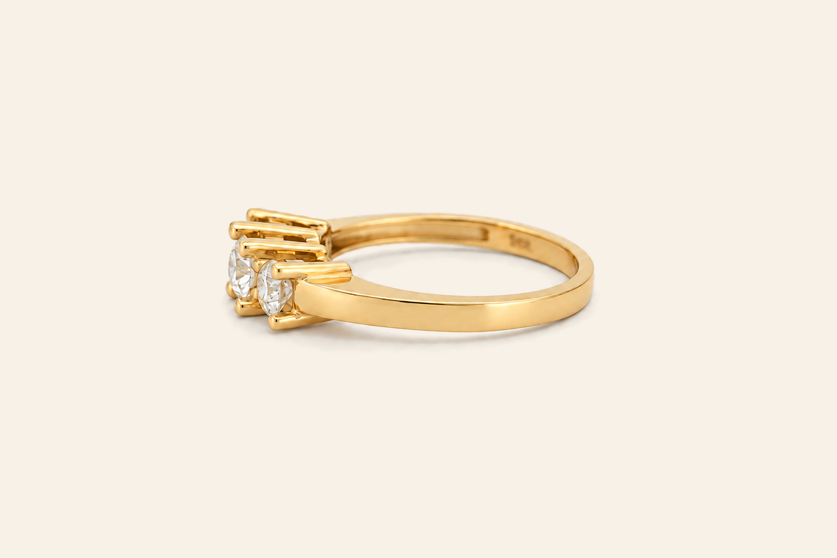 14K Gold Three-Stone Natural Diamond Ring