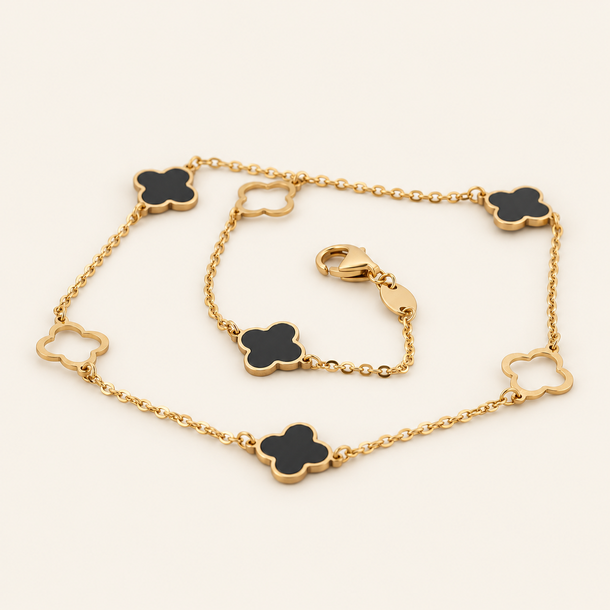 10K Gold Black-Centre Clover Anklet — view 2