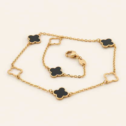 10K Gold Black-Centre Clover Anklet — view 2