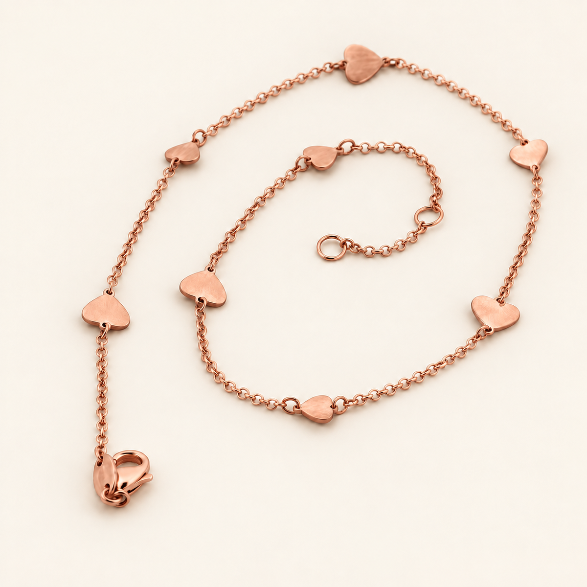 10K Gold Heart Station Anklet — Rose Gold