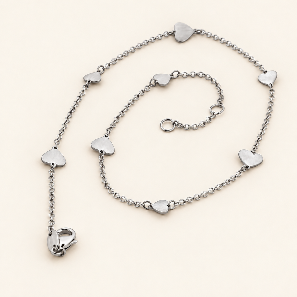 10K Gold Heart Station Anklet — White Gold