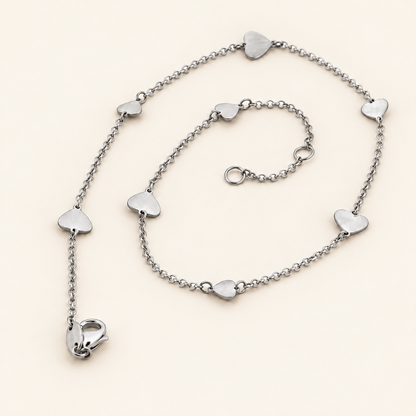 10K Gold Heart Station Anklet — White Gold