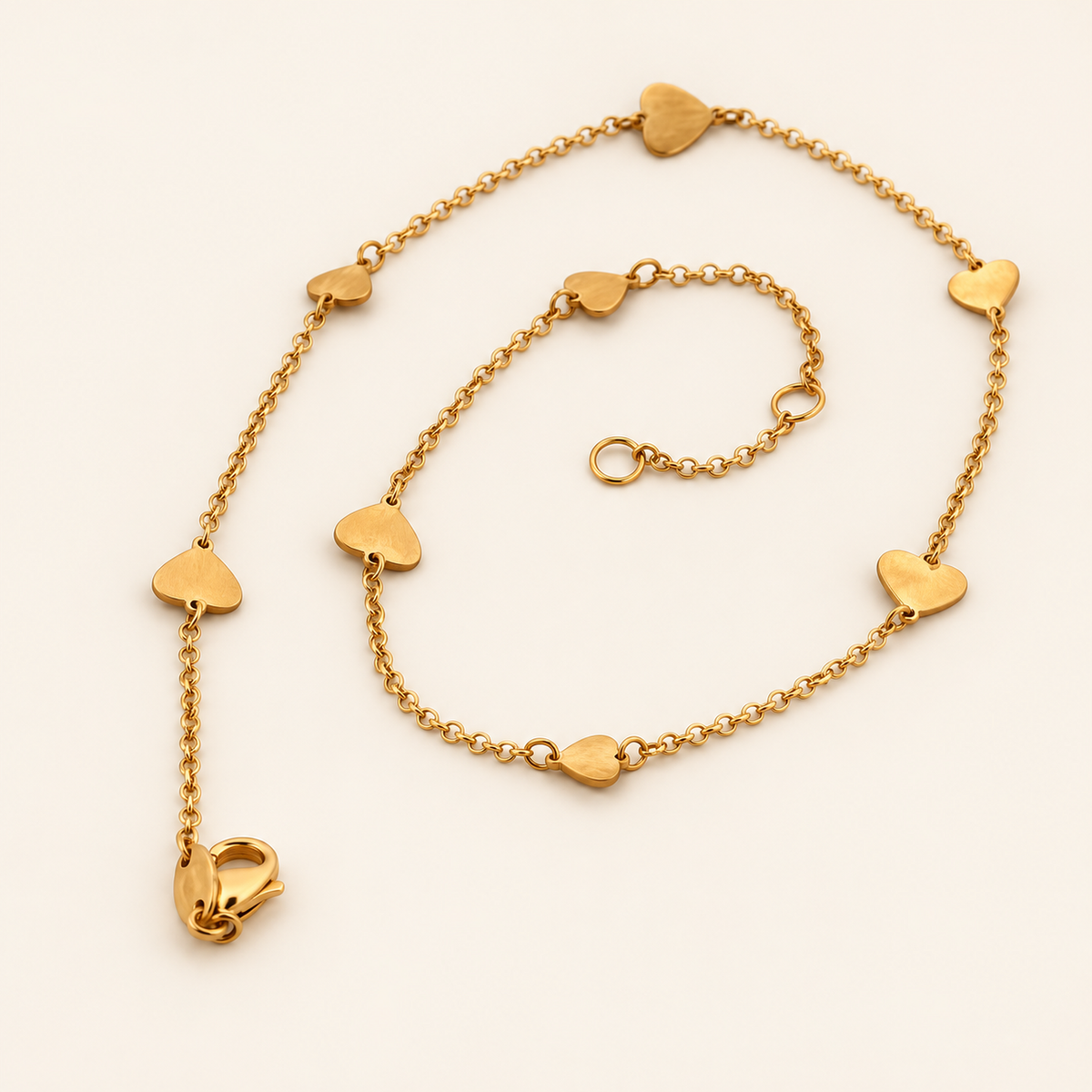 10K Gold Heart Station Anklet — Yellow Gold