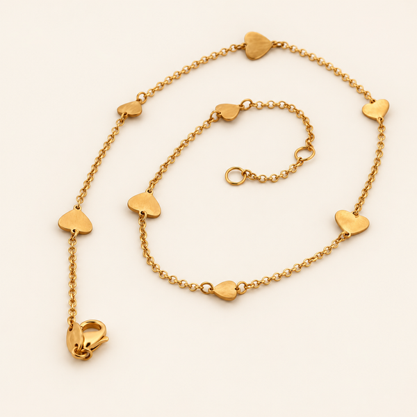 10K Gold Heart Station Anklet — Yellow Gold