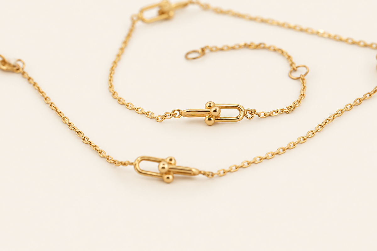 10K Gold Paperclip Station Anklet — Yellow Gold