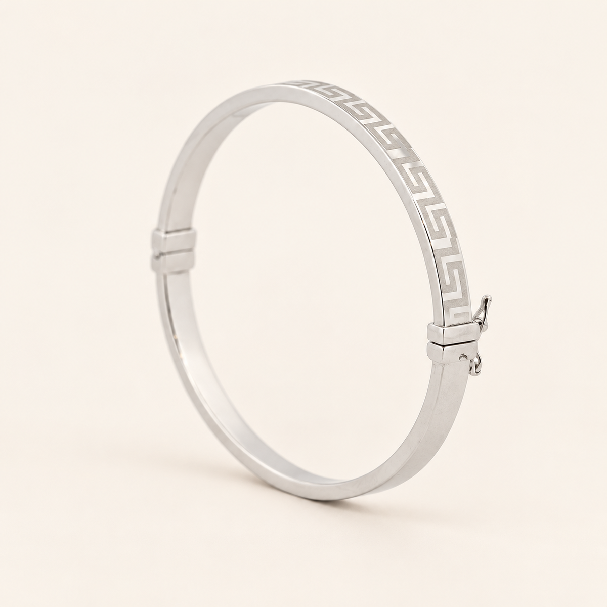 10K Gold Greek-Key Bangle — White Gold, view 1