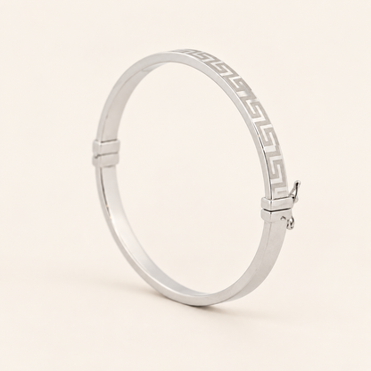 10K Gold Greek-Key Bangle — White Gold, view 1