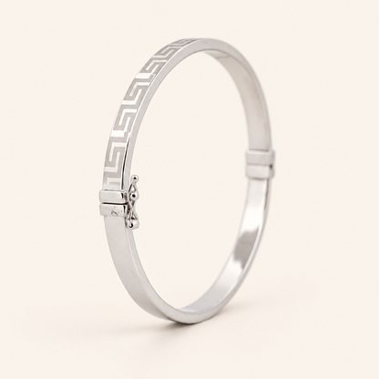 10K Gold Greek-Key Bangle — White Gold, view 2