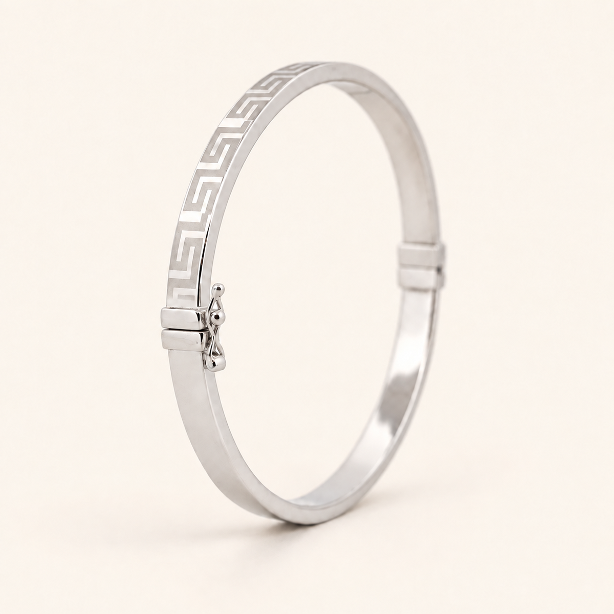 10K Gold Greek-Key Bangle — White Gold, view 3