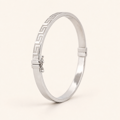 10K Gold Greek-Key Bangle — White Gold, view 3