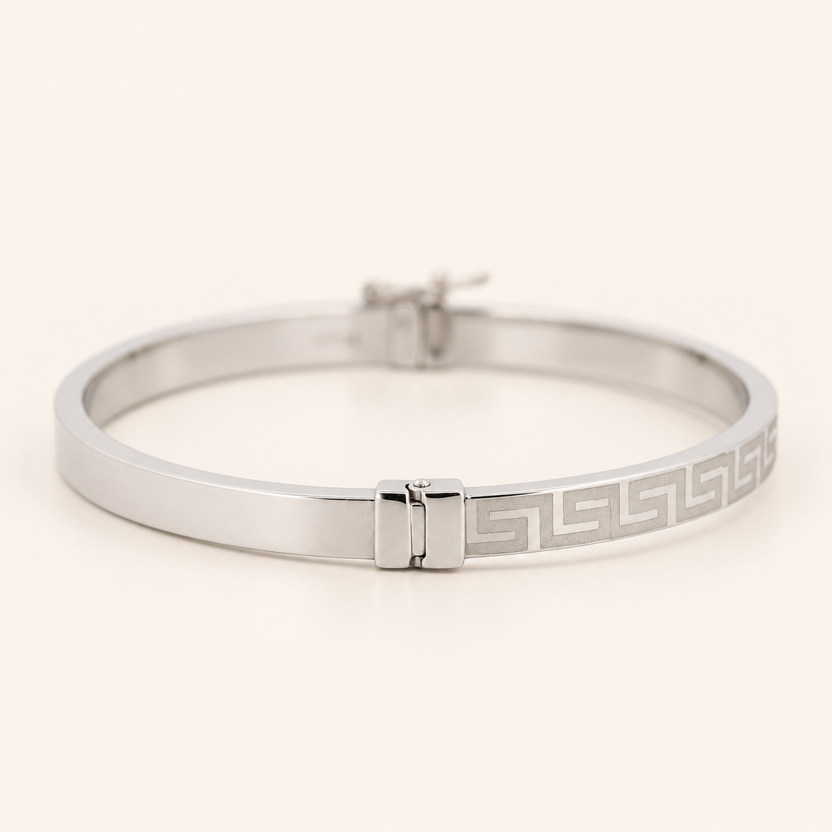 10K Gold Greek-Key Bangle — White Gold, view 4