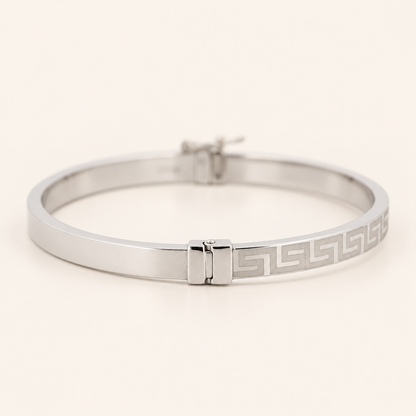 10K Gold Greek-Key Bangle — White Gold, view 4